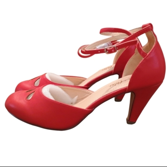 NIB Chase Chloe Red Mary Jane Heels Criss Cross Size 10 Modcloth Retro Vintage - Picture 1 of 8